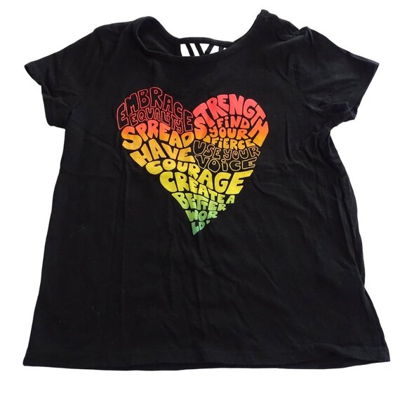 Old Navy Inspirational Heart Graphic T-Shirt Girls Size L 10 12 Black Short Slv - Picture 1 of 7